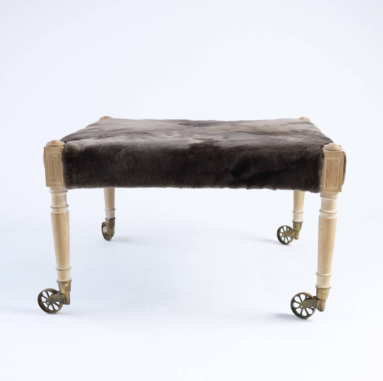 Limed Shearling-Covered Neoclassical Ottoman
