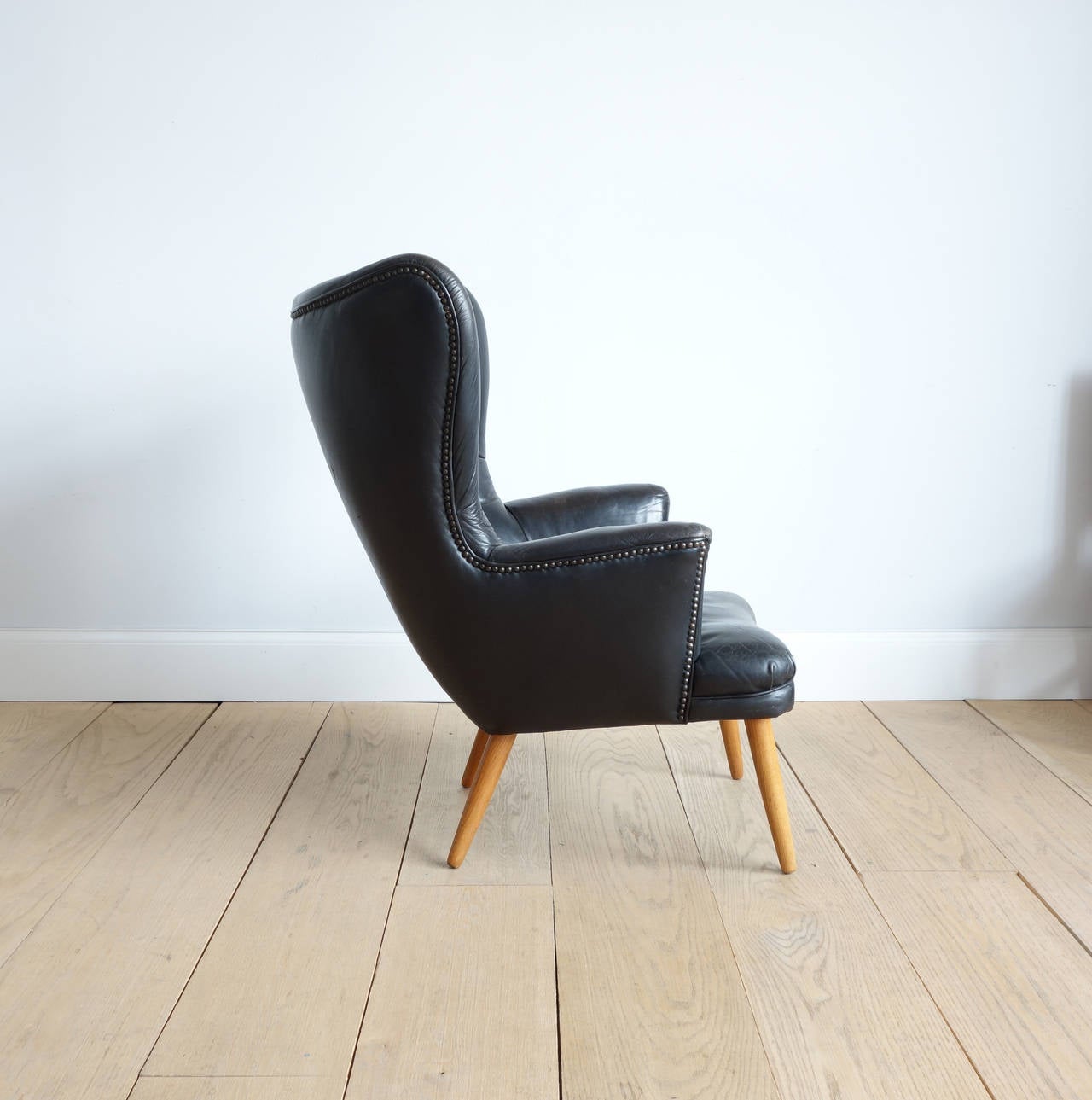 Fantastic Danish Leather Wingback Chair in the Manner of Peder Moos 3