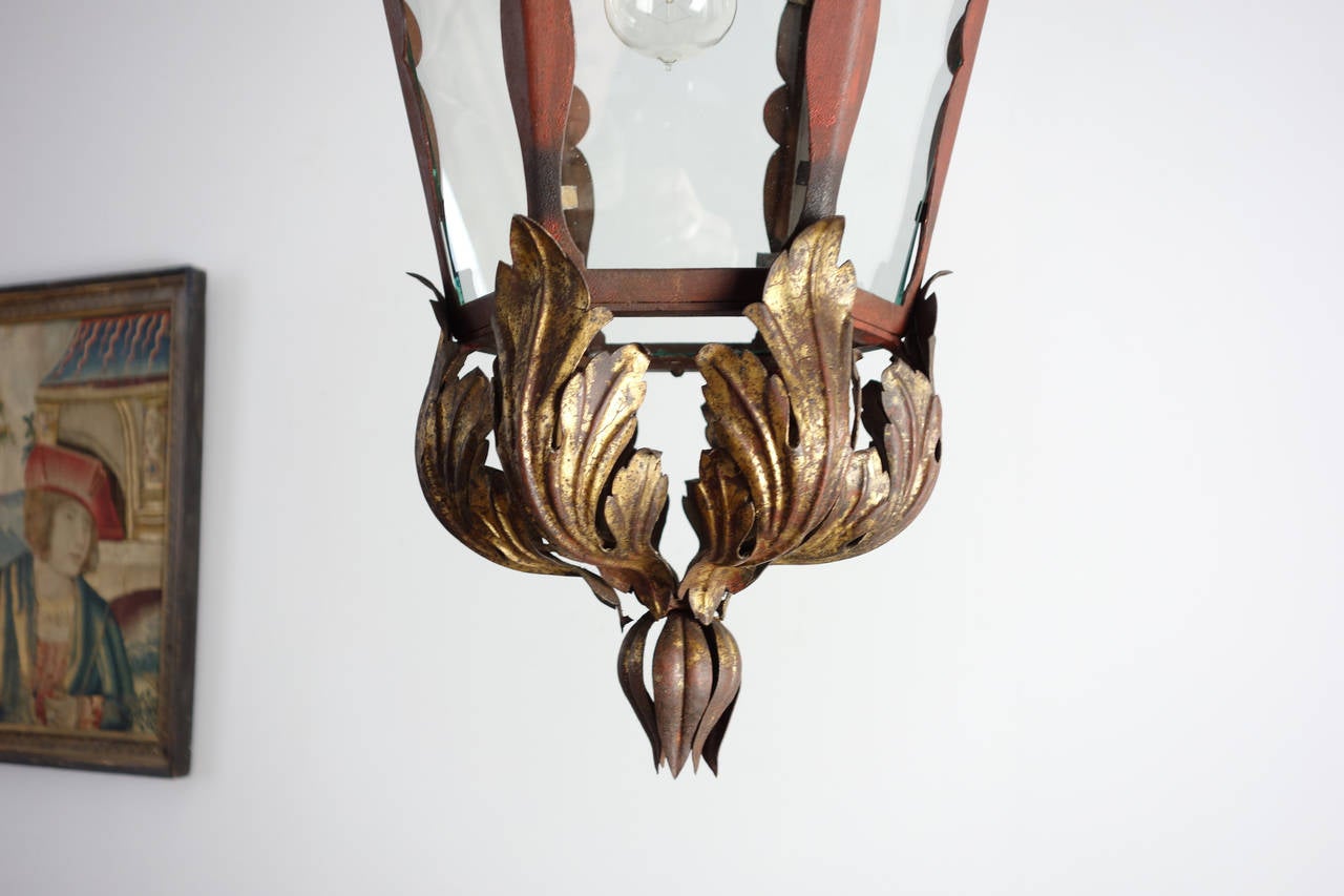 European Wonderful Hand-Forged and Gilt Lantern For Sale