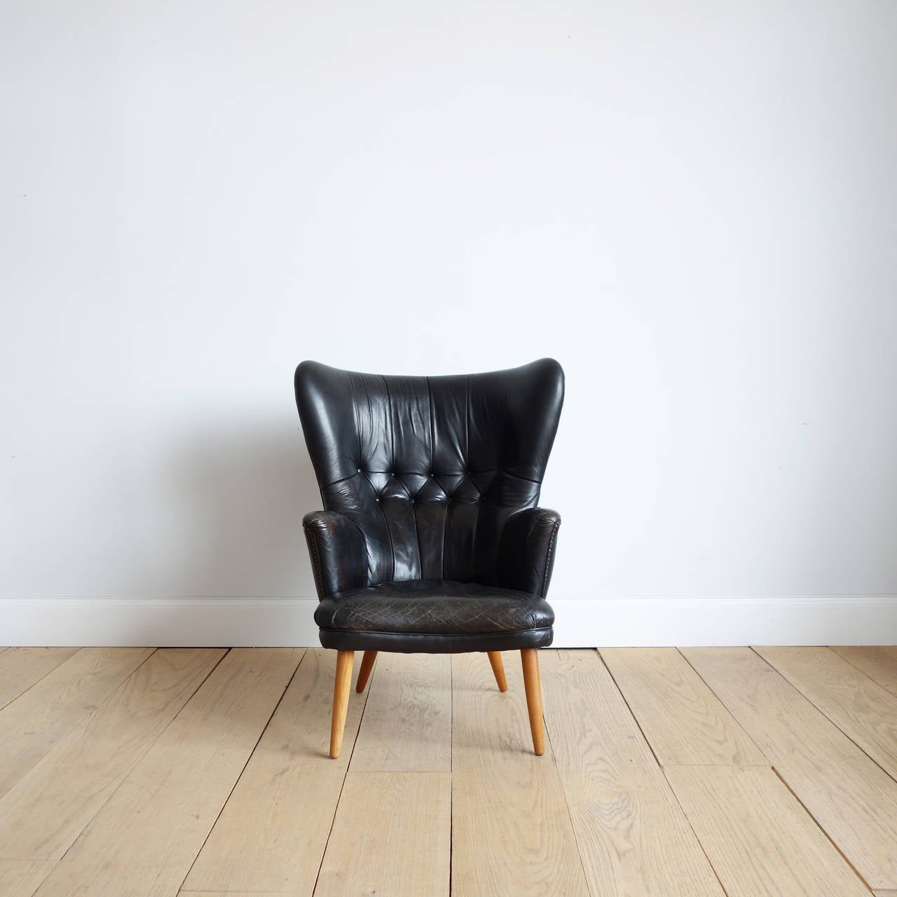 Fantastic Danish Leather Wingback Chair in the Manner of Peder Moos 1
