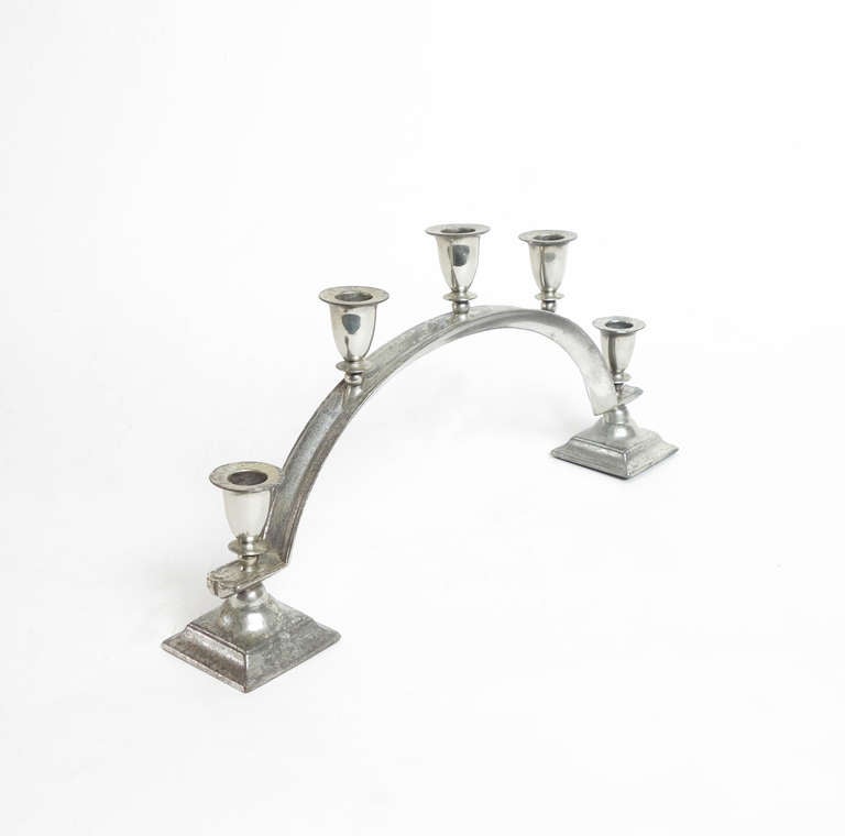 Pewter Five-Light Candelabra by Just Andersen In Good Condition In New York, NY