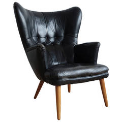 Fantastic Danish Leather Wingback Chair in the Manner of Peder Moos
