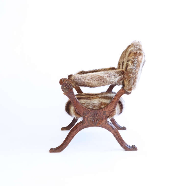 Fur Rare French Carved Walnut Metamorphic Chair