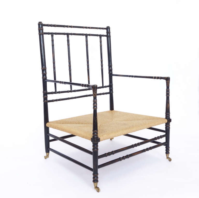 19th Century Oversized Regency Ebonized Beechwood Armchair