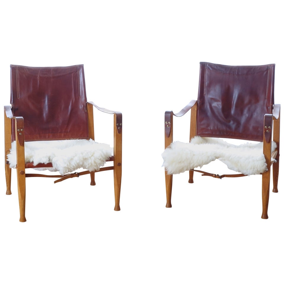 Pair of Oxhide Safari Chairs by Kaare Klint for Rud. Rasmussen