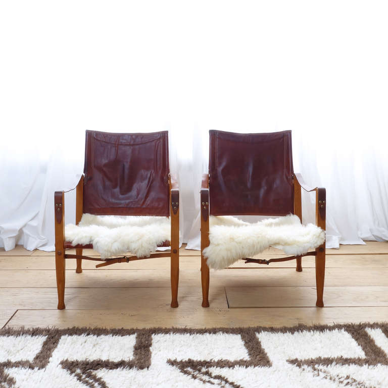Danish Pair of Oxhide Safari Chairs by Kaare Klint for Rud. Rasmussen