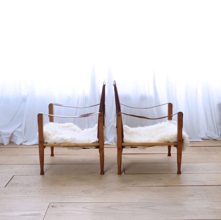 Pair of Oxhide Safari Chairs by Kaare Klint for Rud. Rasmussen In Good Condition In New York, NY