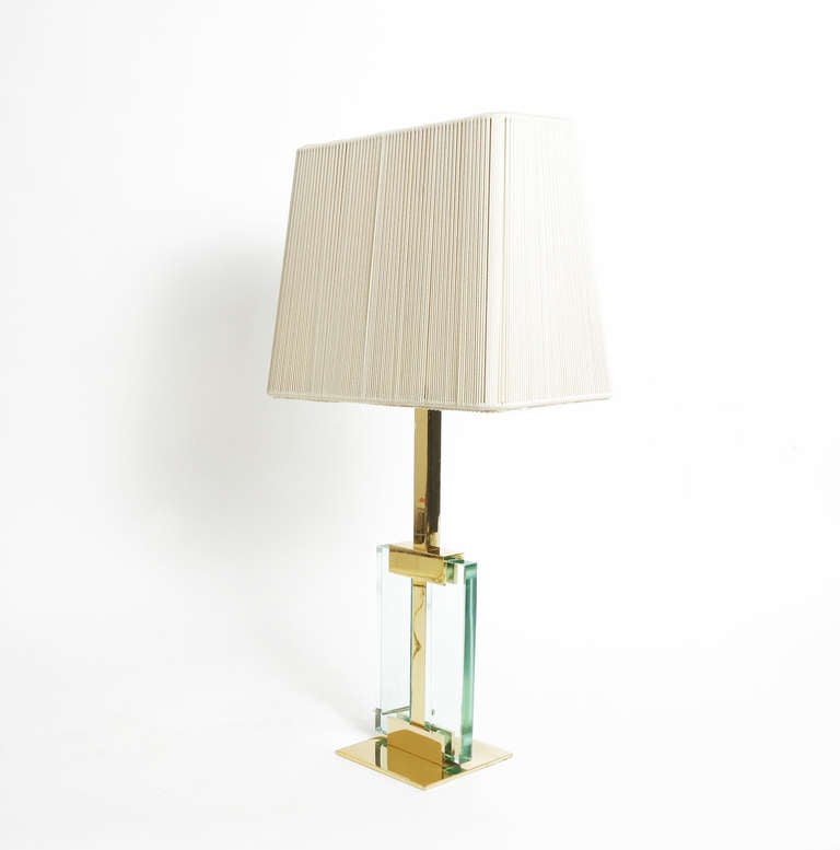 Italian Pair of Glass and Brass Fontana Arte Table Lamps