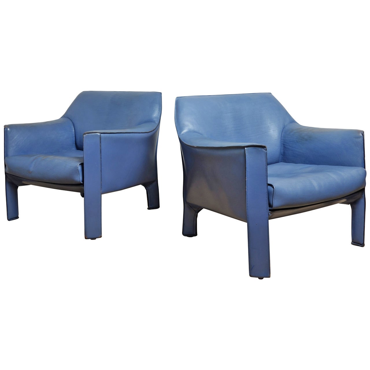 Pair of Bellini Cab Club Chairs in a Rare Custom Blue