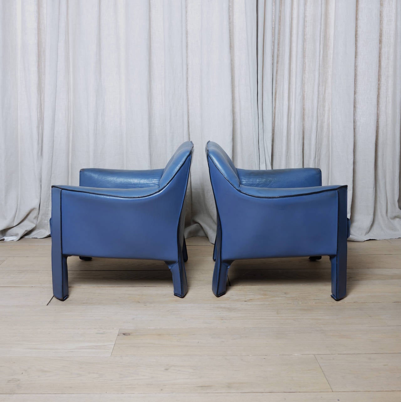 20th Century Pair of Bellini Cab Club Chairs in a Rare Custom Blue