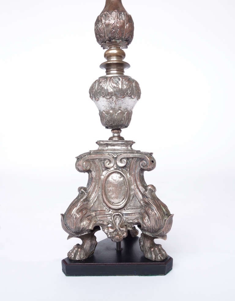 Pair of Italian Baroque Altar Pricket Lamps In Good Condition For Sale In New York, NY
