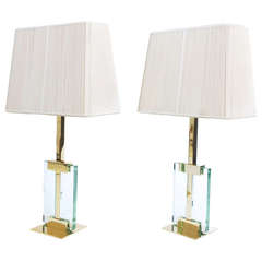Pair of Glass and Brass Fontana Arte Table Lamps