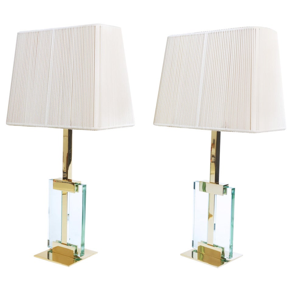 Pair of Glass and Brass Fontana Arte Table Lamps