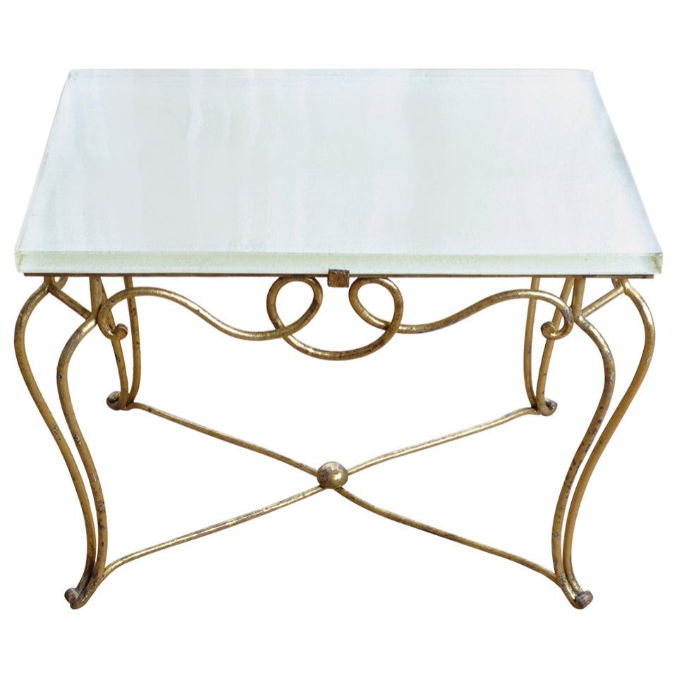 Gilt Iron and Glass Coffee Table Attributed to René Prou