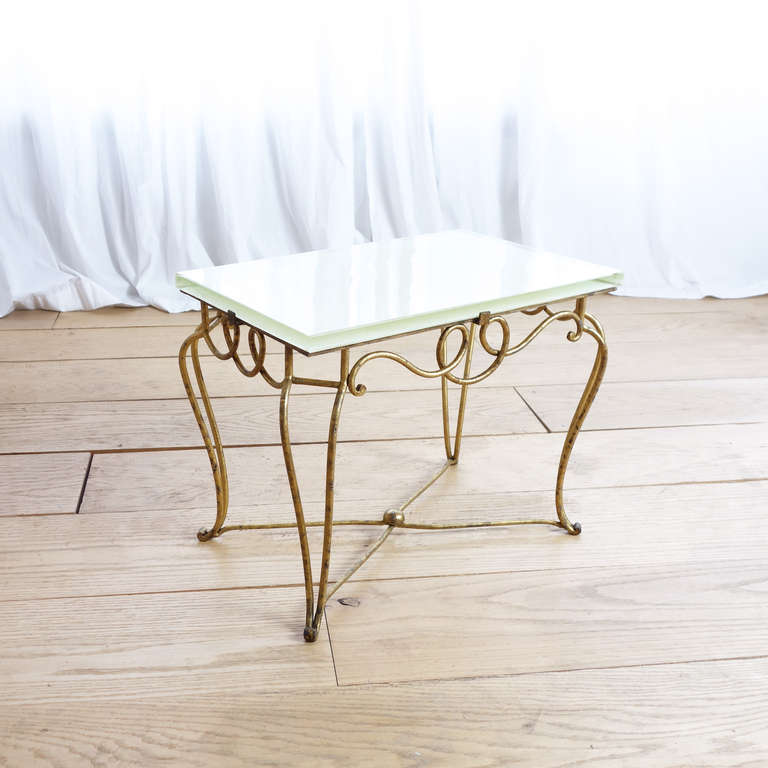 French Gilt Iron and Glass Coffee Table Attributed to René Prou