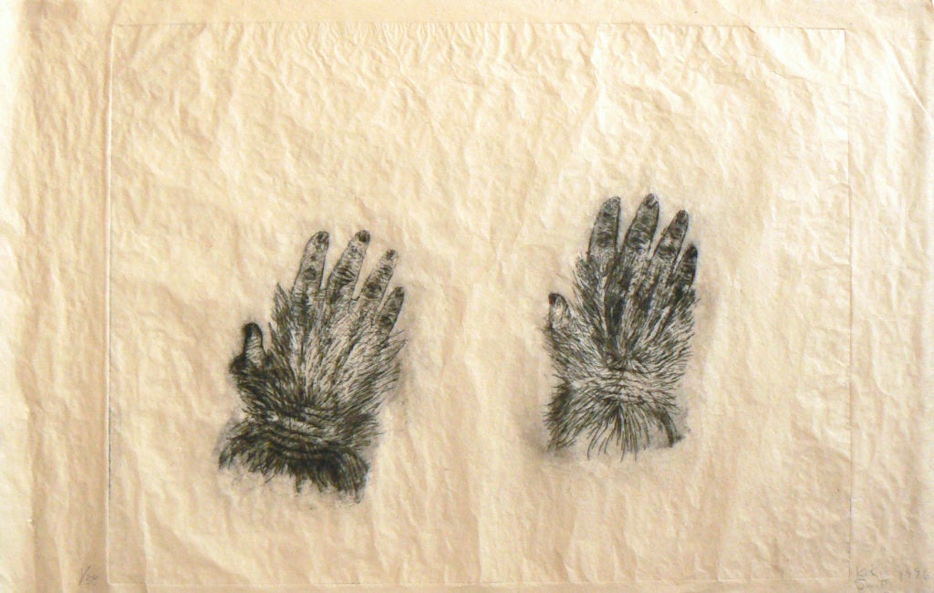 “Prints mimic what we are as humans. We are all the same and yet everyone is different. I also think there’s a spiritual power in repetition, a devotional quality, like saying rosaries.” Kiki Smith

These disembodied werewolf hands are like one of