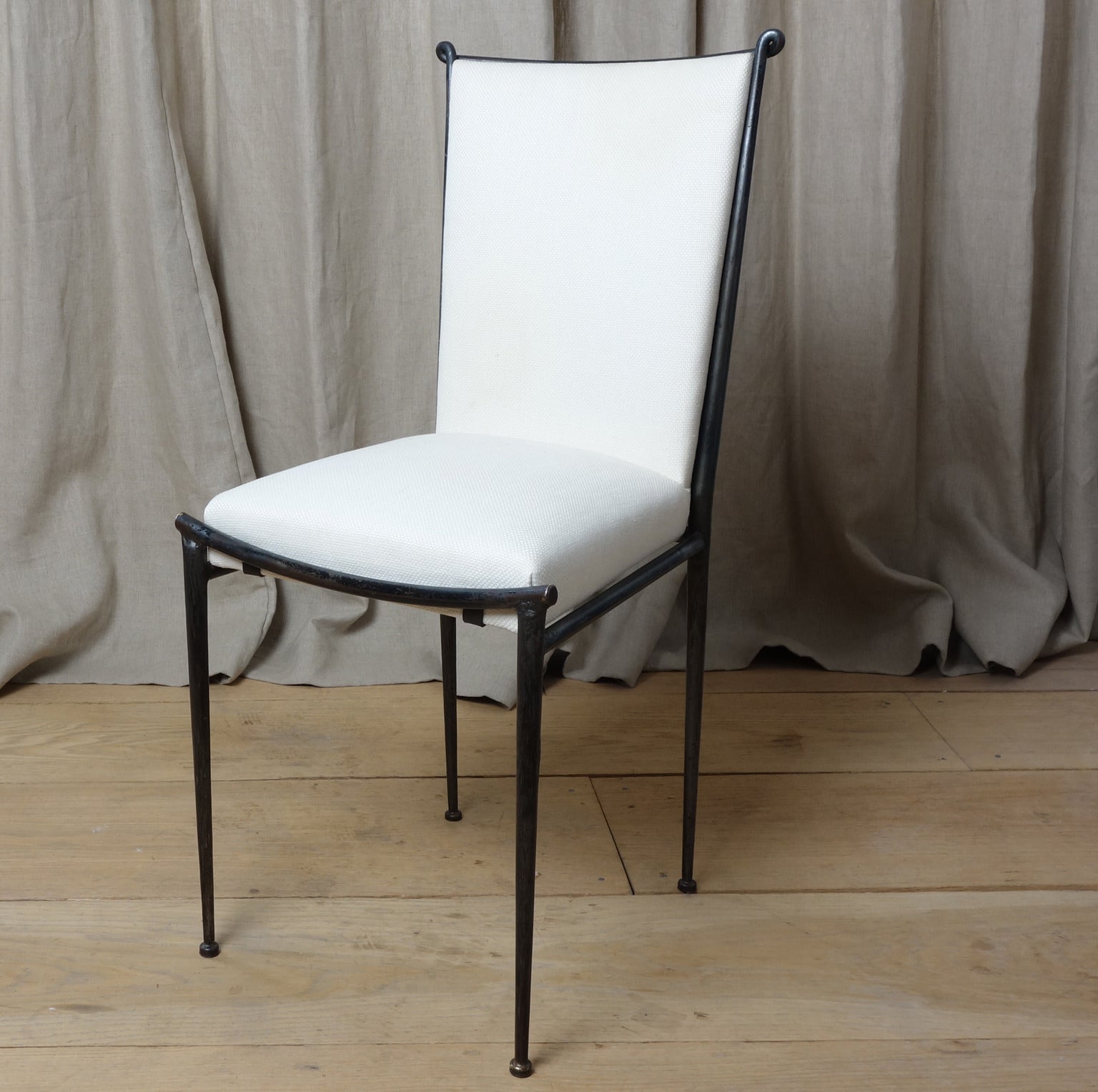 French Moderne Upholstered Iron Side Chair in the Manner of Rene Prou