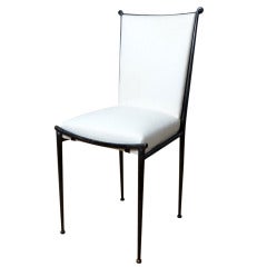 French Moderne Upholstered Iron Side Chair in the Manner of Rene Prou