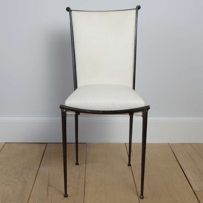 French Moderne Upholstered Iron Side Chair in the Manner of Rene Prou In Excellent Condition In New York, NY