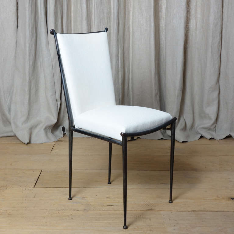 20th Century French Moderne Upholstered Iron Side Chair in the Manner of Rene Prou