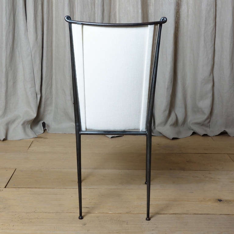 French Moderne Upholstered Iron Side Chair in the Manner of Rene Prou 1