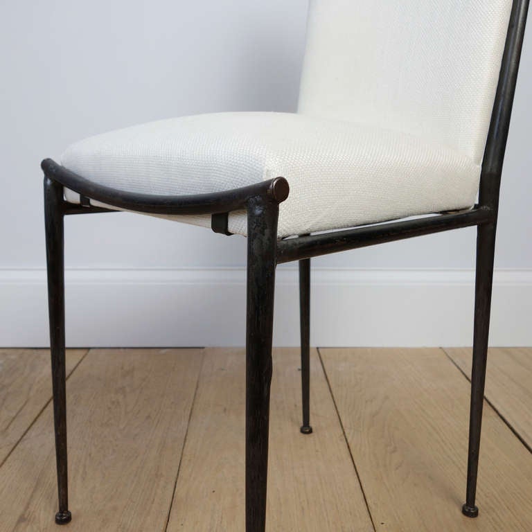 French Moderne Upholstered Iron Side Chair in the Manner of Rene Prou 3