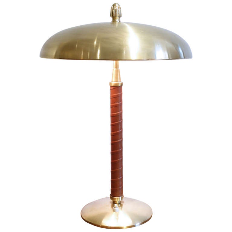 Swedish Desk Lamp in Brass and Leather by Einar Backstrom