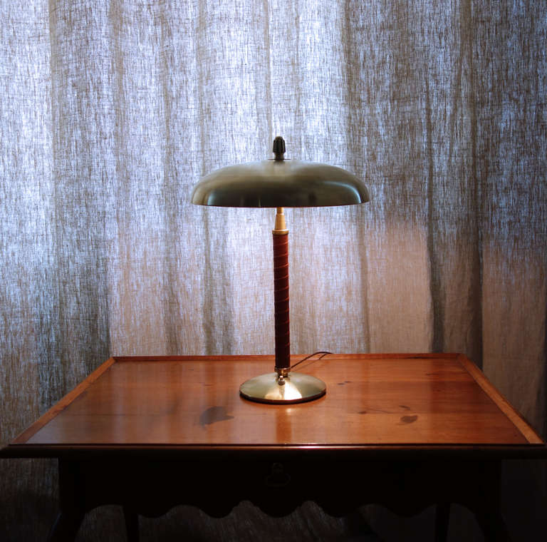 Swedish Desk Lamp in Brass and Leather by Einar Backstrom In Excellent Condition In New York, NY