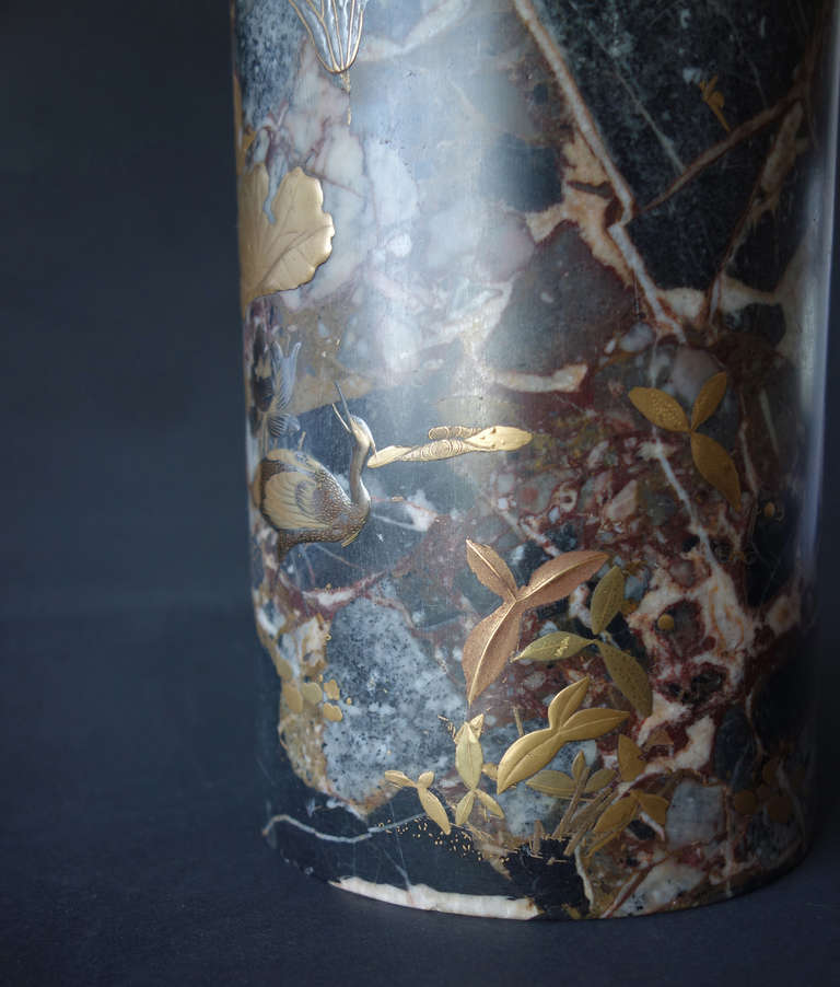 19th Century Uncommon Japanese Marble Maki-E Vase