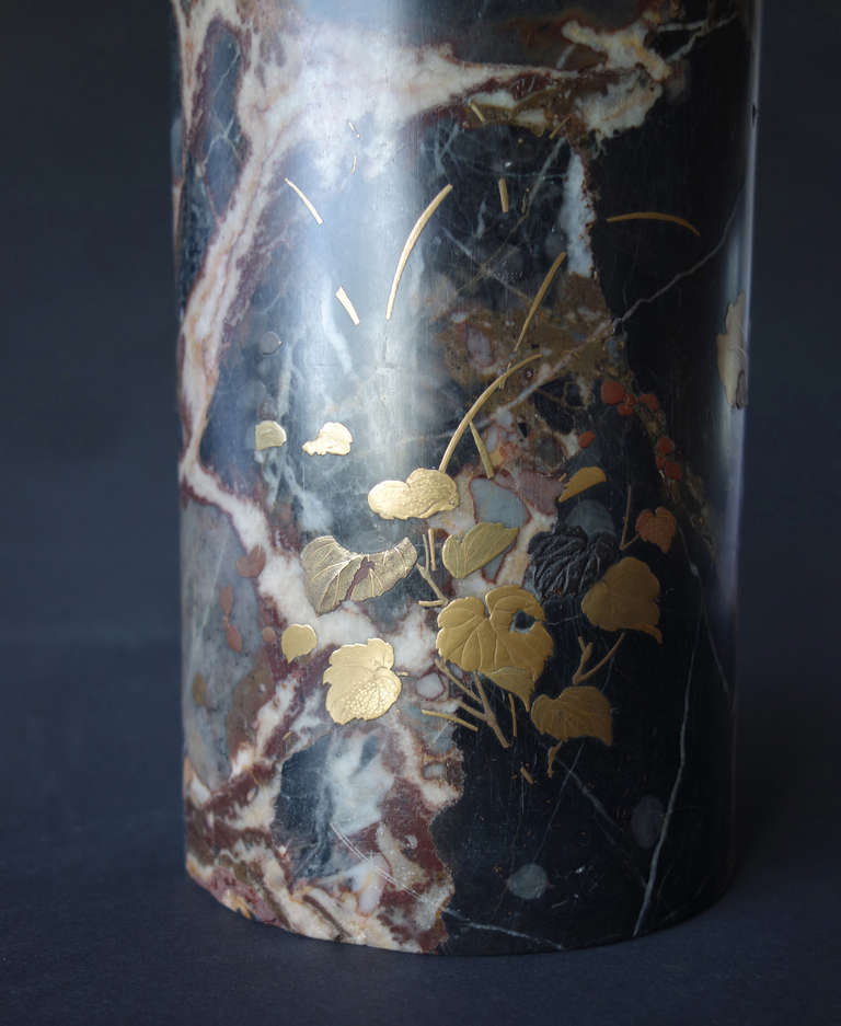 Gold Uncommon Japanese Marble Maki-E Vase