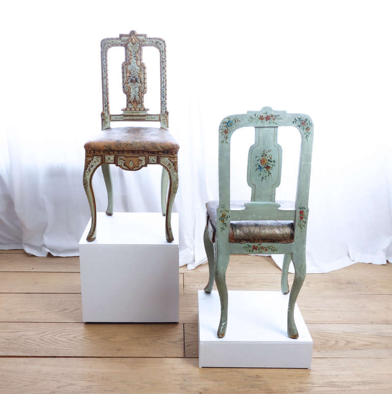 Italian Pair of mid-18th Century Painted and Parcel-Gilt Sicilian Side Chairs