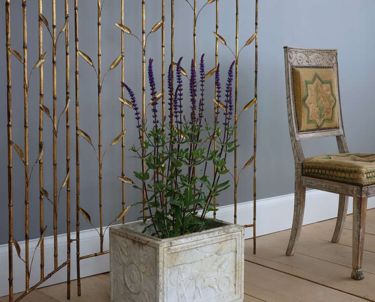 Gilt Iron Faux Bamboo Folding Screen In Good Condition In New York, NY