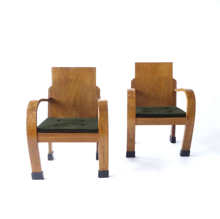 Wood French Colonial Art Deco Armchairs