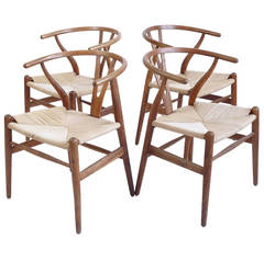 Four Early Hans Wegner Wishbone Chairs