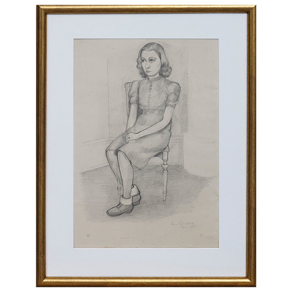 Drawing of a Young Girl by Sven Ljungberg For Sale
