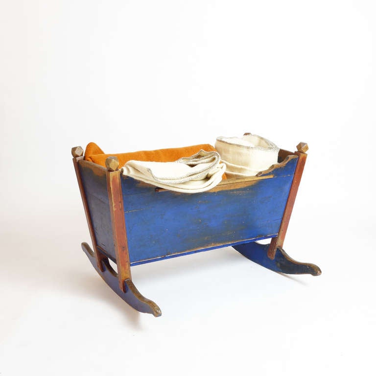 Carved and Painted 19th Century Swedish Cradle 2