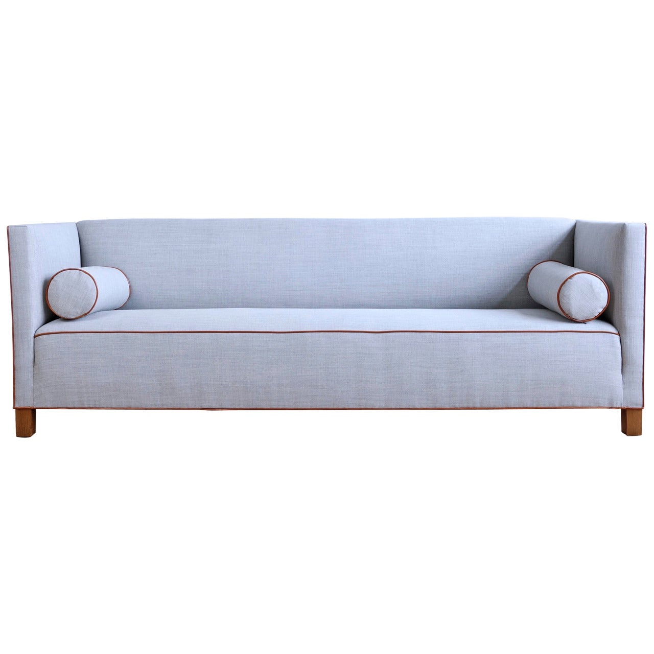 Long Danish 1930s Sofa Upholstered in Wool and Leather