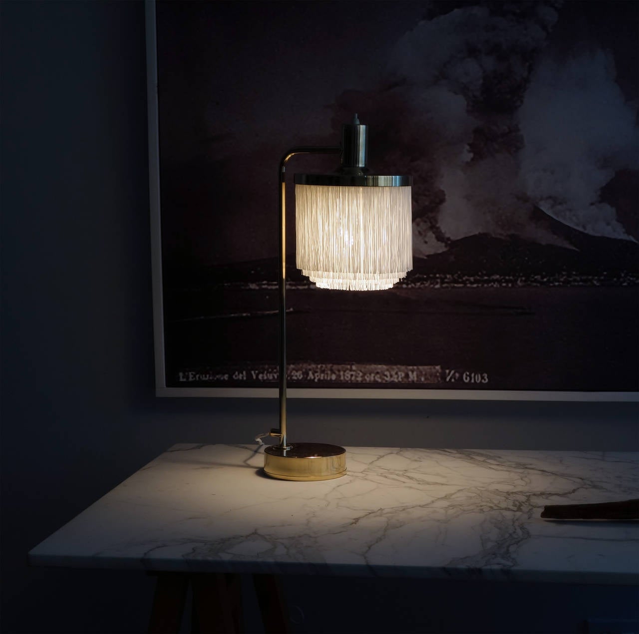 Scandinavian Modern Pair of Brass and Silk Fringe Table Lamps by Hans-Agne Jakobsson