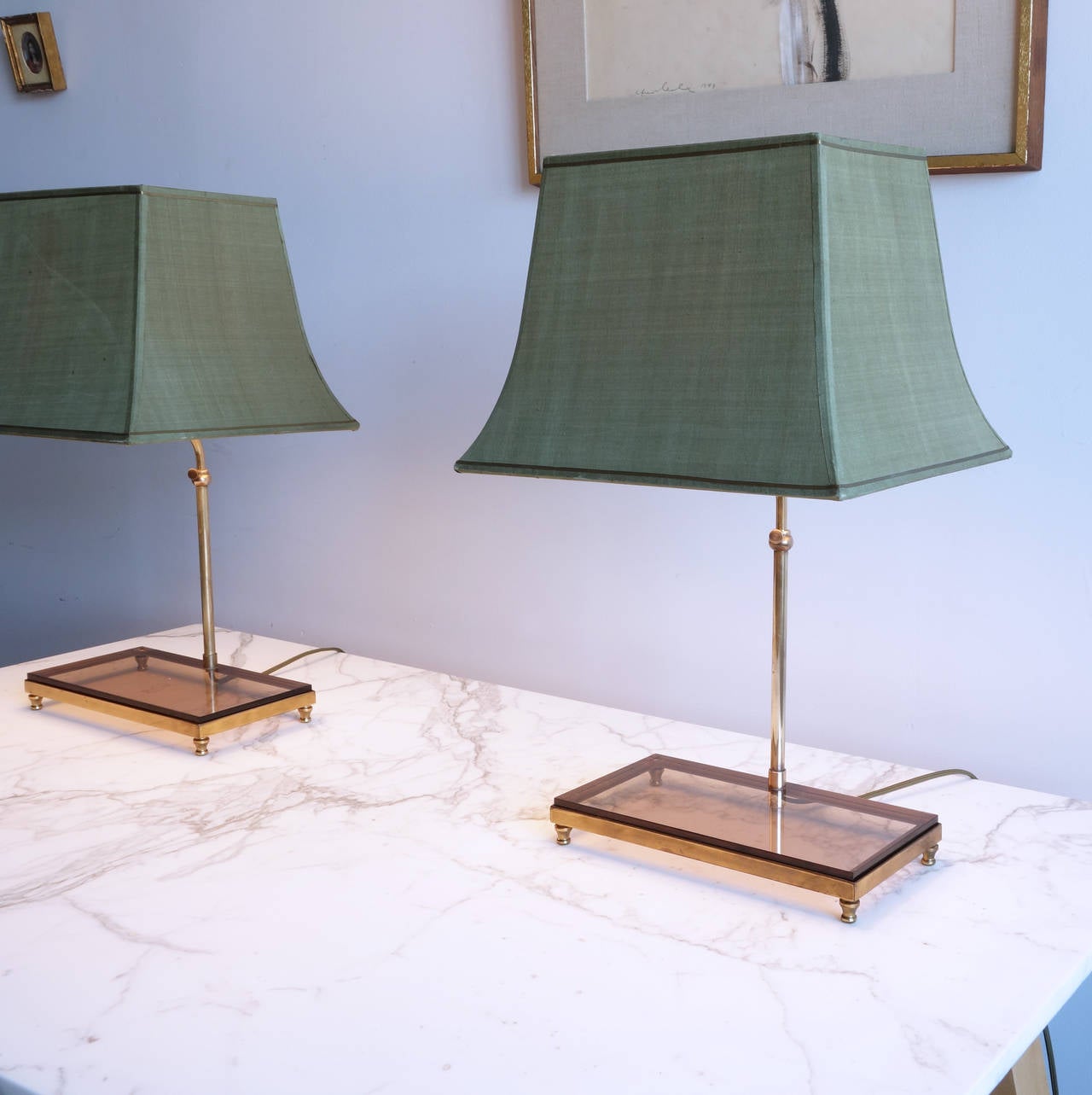 French Pair of Bronze and acrylic table lamps