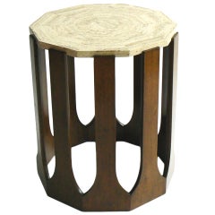 Harvey Probber Mahogany and Travertine Side Table