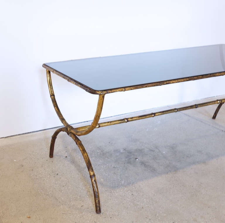 Gilt Metal, Faux Bamboo Coffee Table In Good Condition In New York, NY