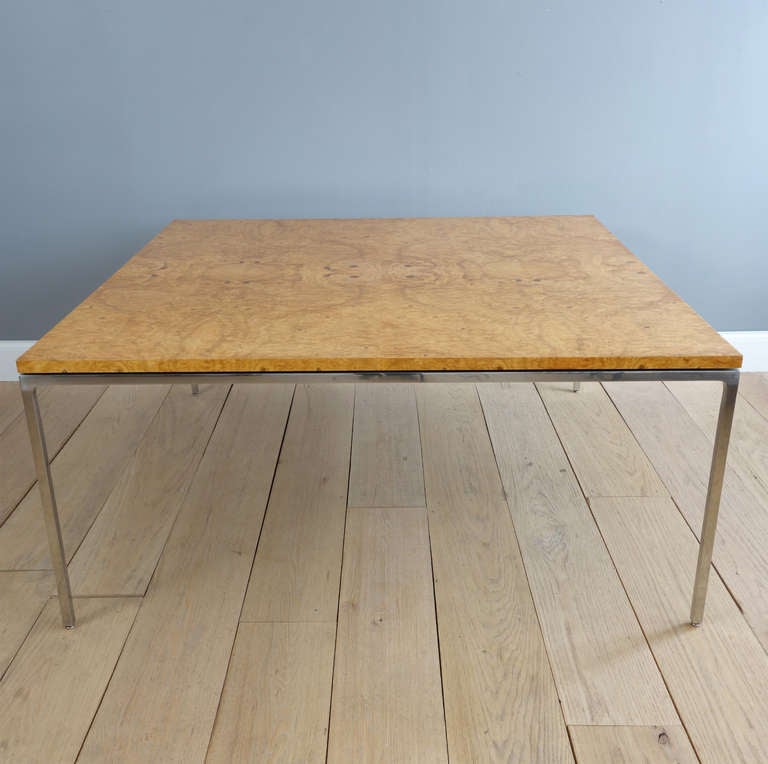 Minimalist Massive Burl Wood and Polished Steel Table