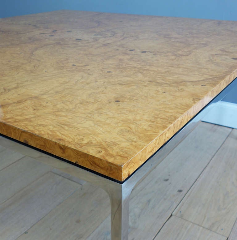 Late 20th Century Massive Burl Wood and Polished Steel Table