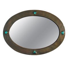 Antique Oval Liberty & Co. Copper Mirror with Ruskin “Jewels”