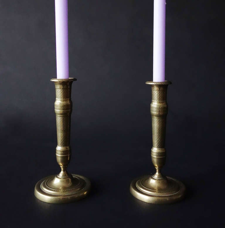 Brass Pair of French Empire Candlesticks