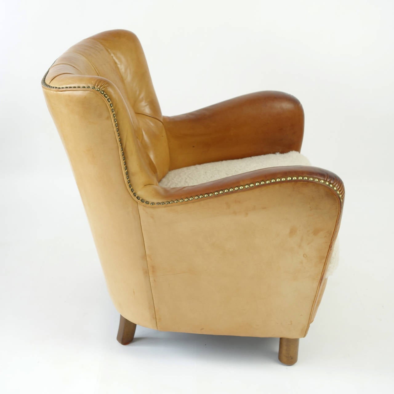 Danish Flemming Lassen Attributed Leather Easy Chair, Denmark, 1930s