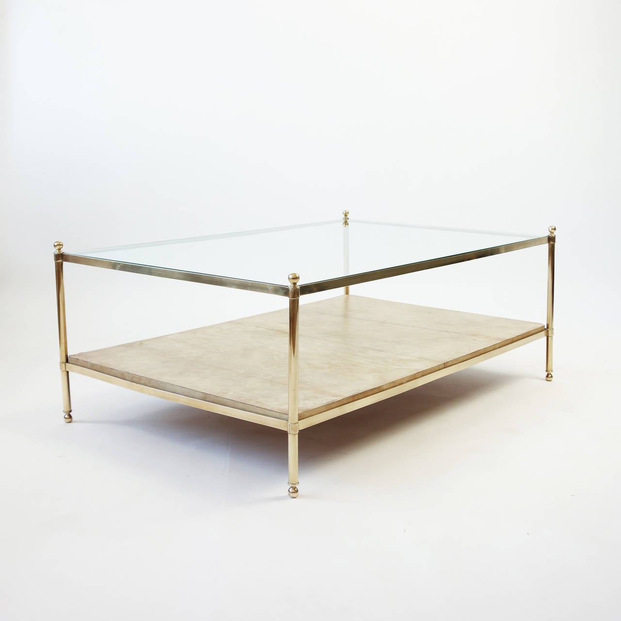 Large Brass and Parchment Coffee Table at 1stDibs