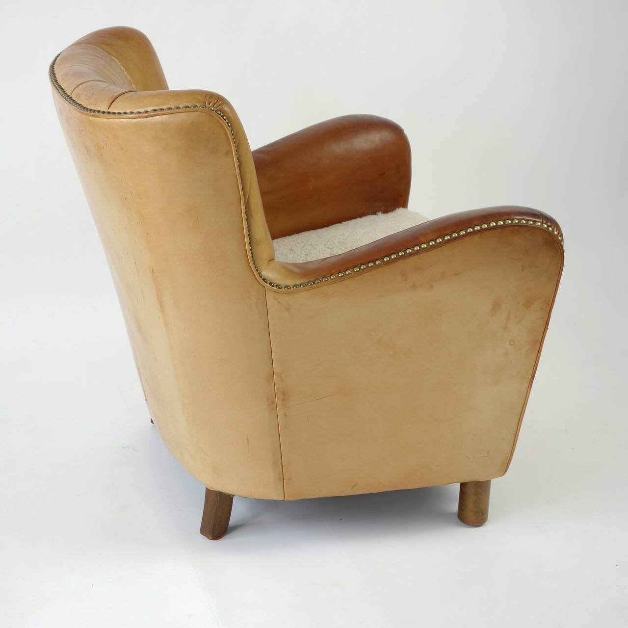 20th Century Flemming Lassen Attributed Leather Easy Chair, Denmark, 1930s