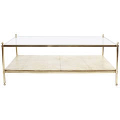 Large Brass and Parchment Coffee Table