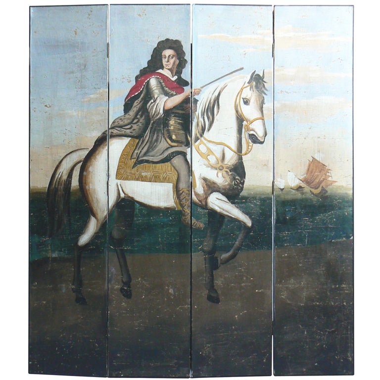 Four-panel Polychrome Wallpaper Folding Screen